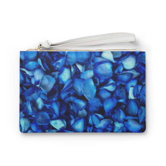 Blue Petals Floral Leather Clutch Bag for Women