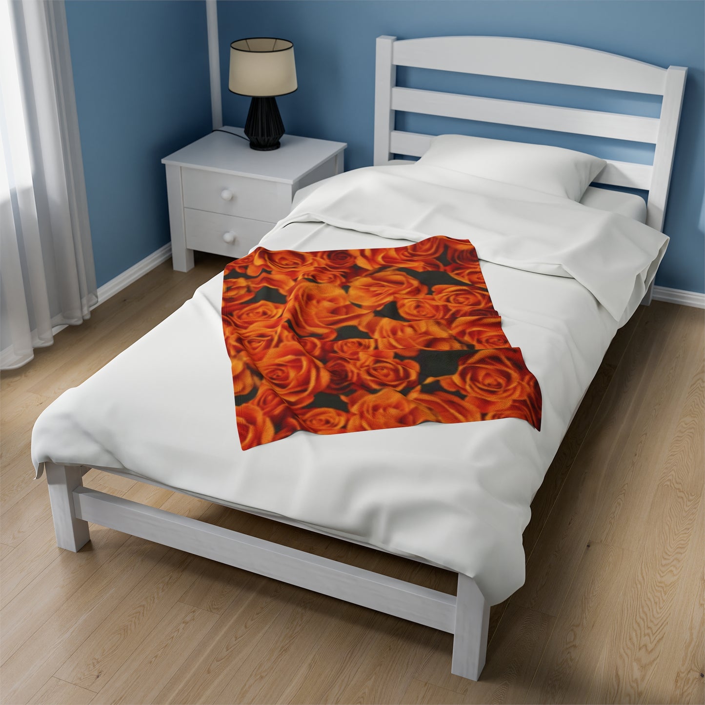 Orange Roses Floral Design Velveteen Plush Blanket