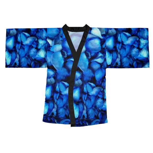 Blue Petals Floral Japanese Style Kimono Robe