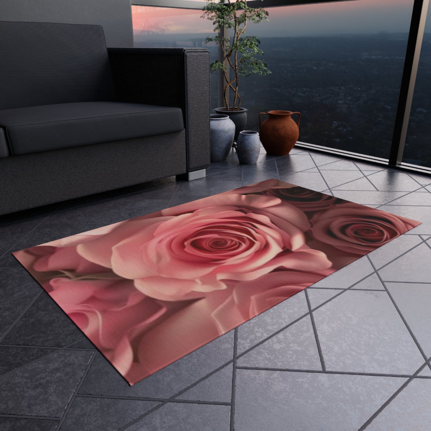 Pink Roses Outdoor Rug
