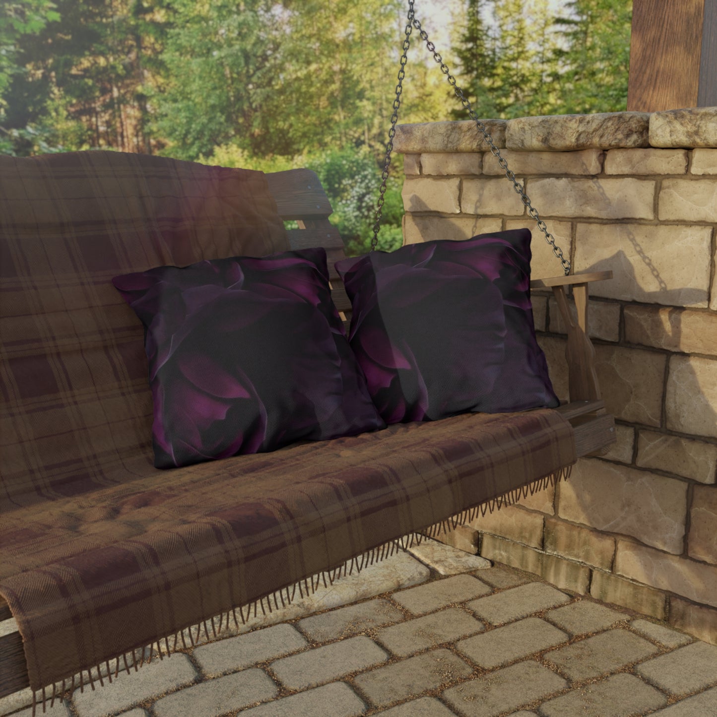 Dark Purple Floral Outdoor Pillow