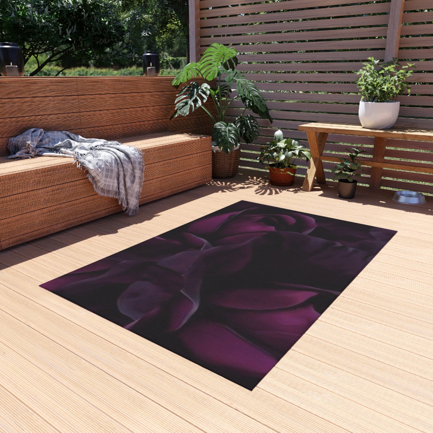 Dark Purple Floral Outdoor Rug
