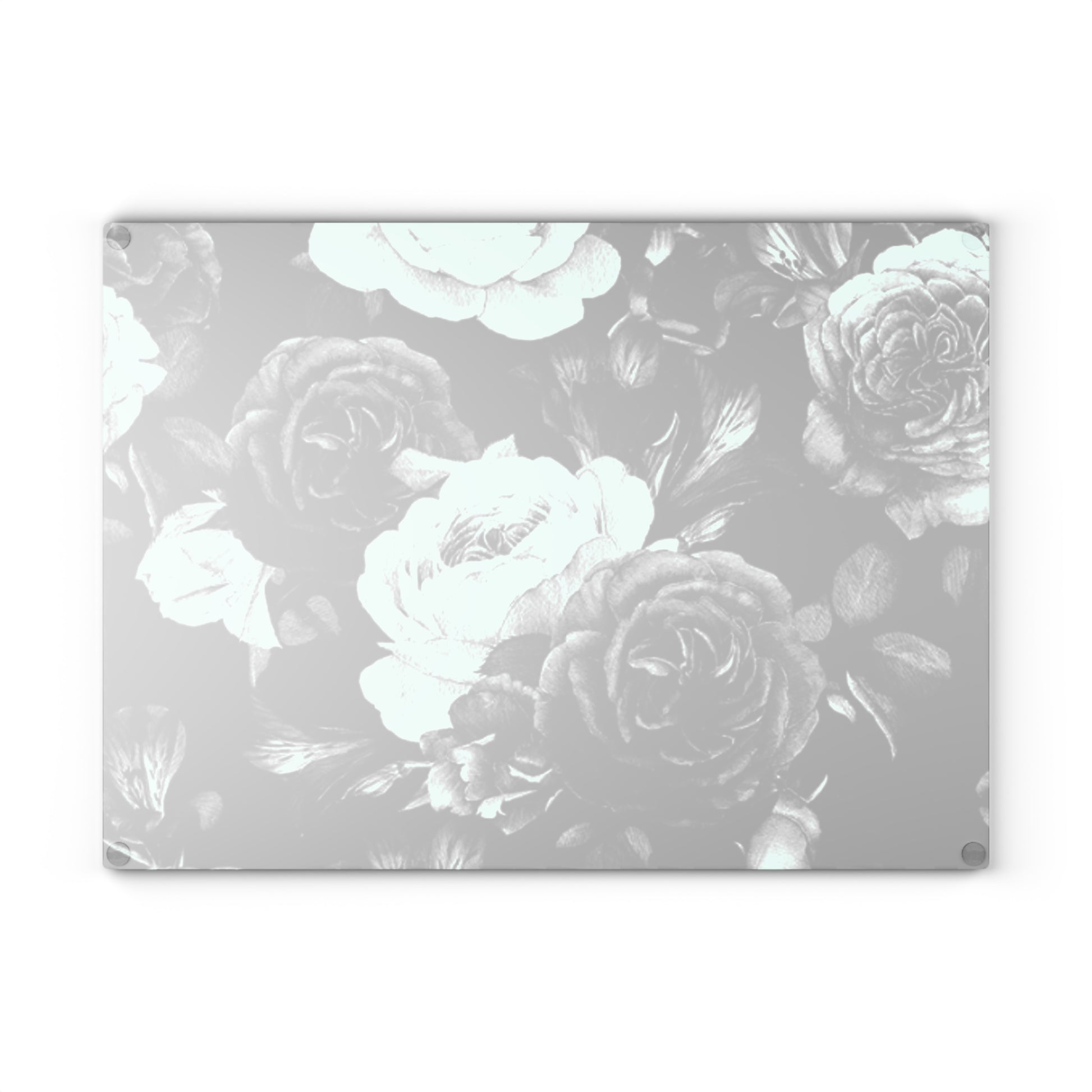 Black & White Floral Glass Cutting Board – Elegant Kitchen Decor