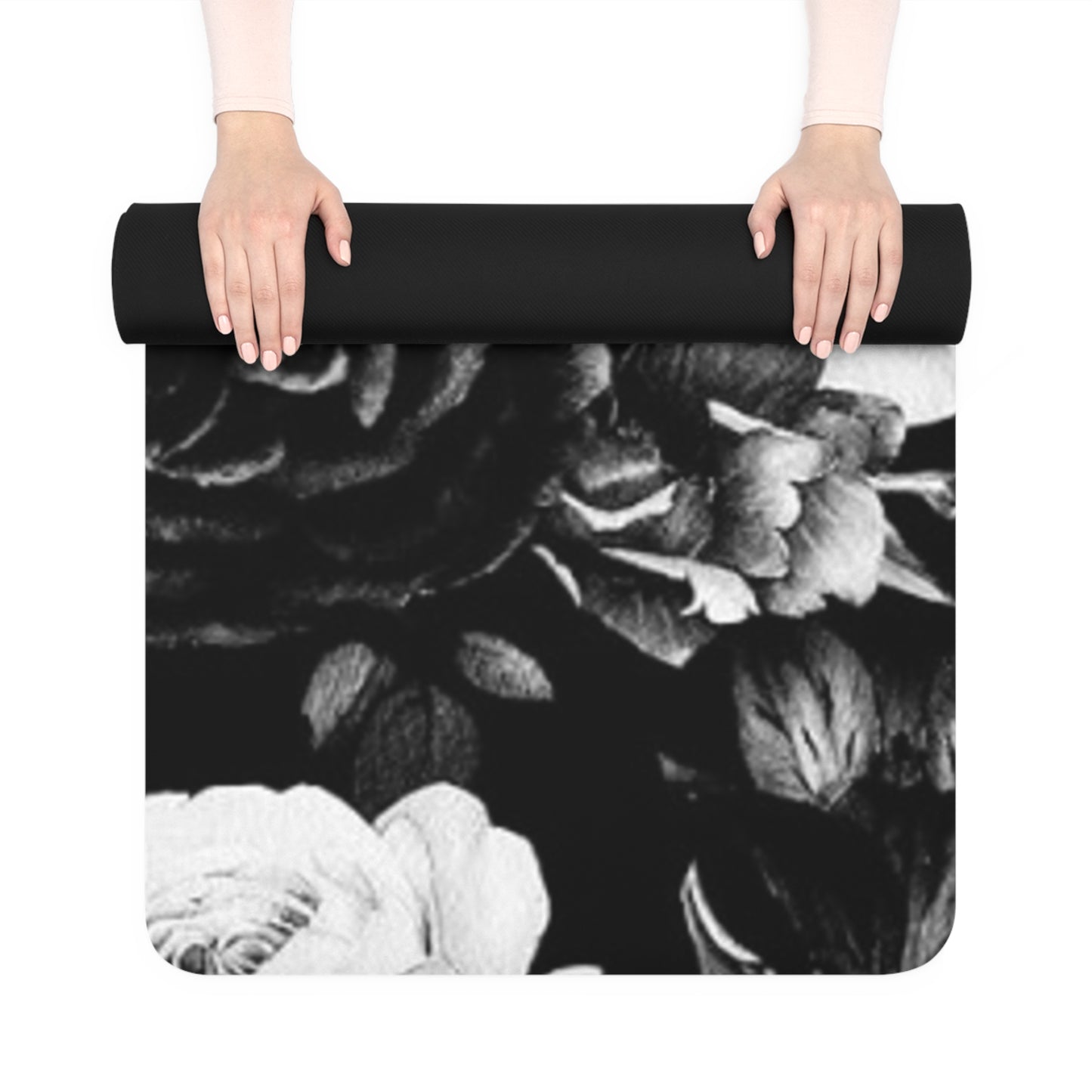 Black and White Floral Design Exercise Mat