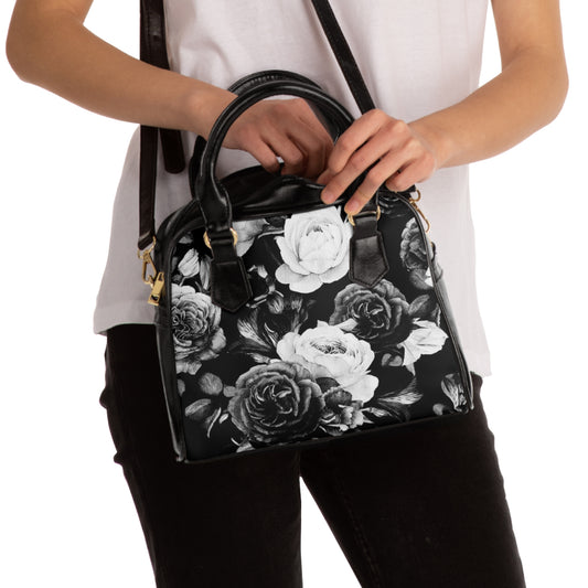 Black and White Floral Handbag