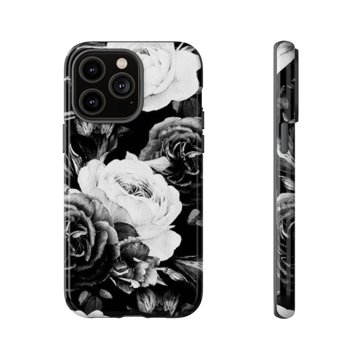 Black and White Floral Tough Phone Case