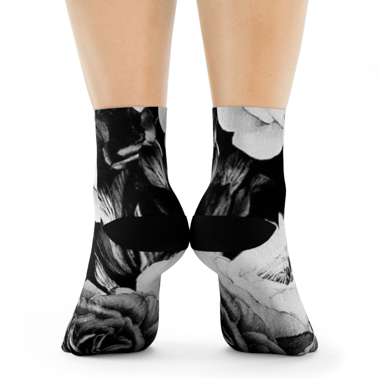 Black & White Floral Crew Socks