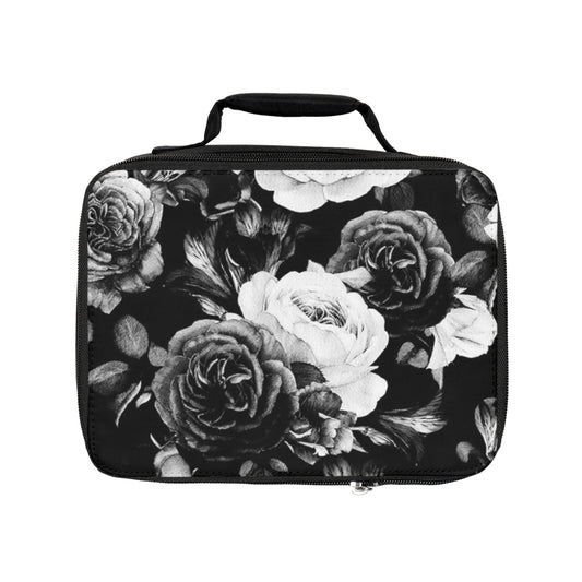 Black and White Floral Lunch Bag