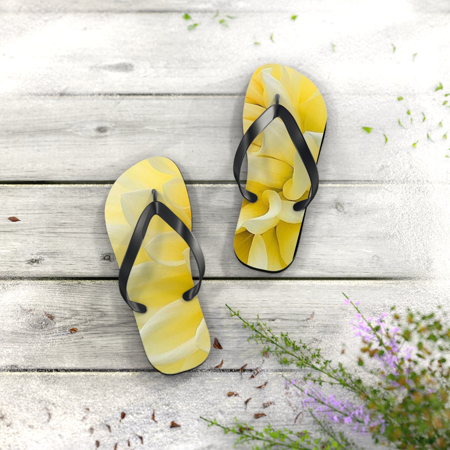 Yellow Dahlia Flip Flops