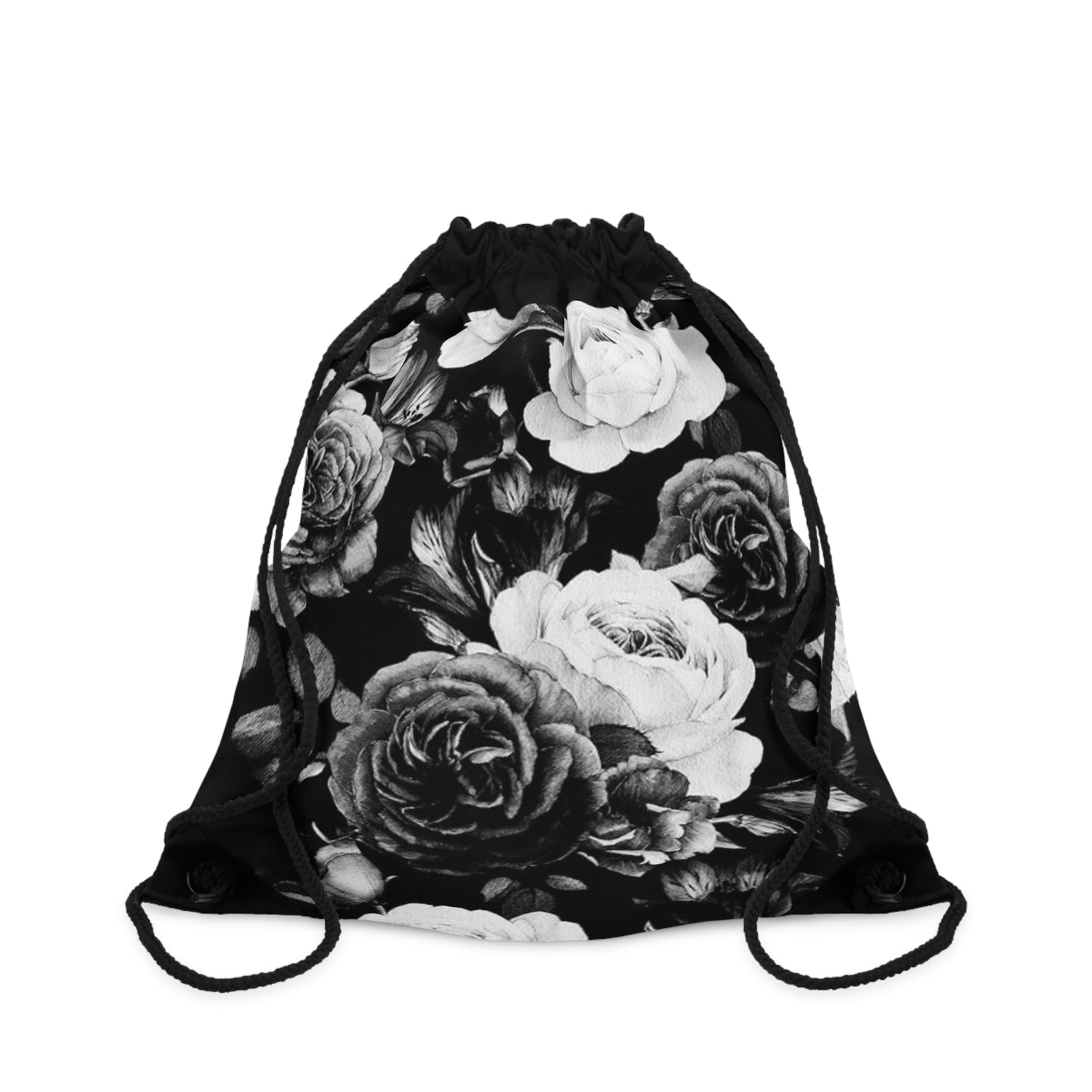 Black & White Floral Drawstring Bag