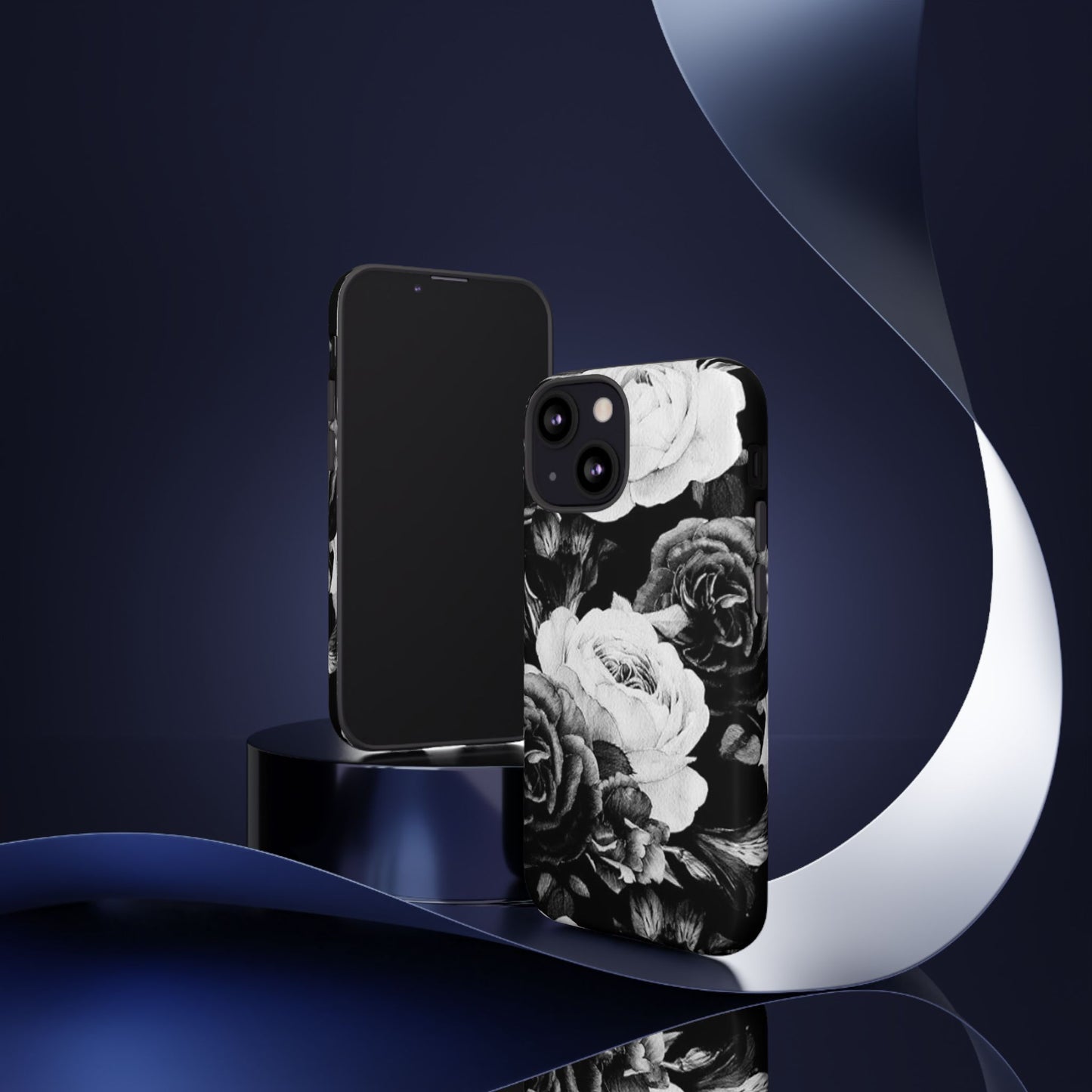 Black and White Floral Tough Phone Case