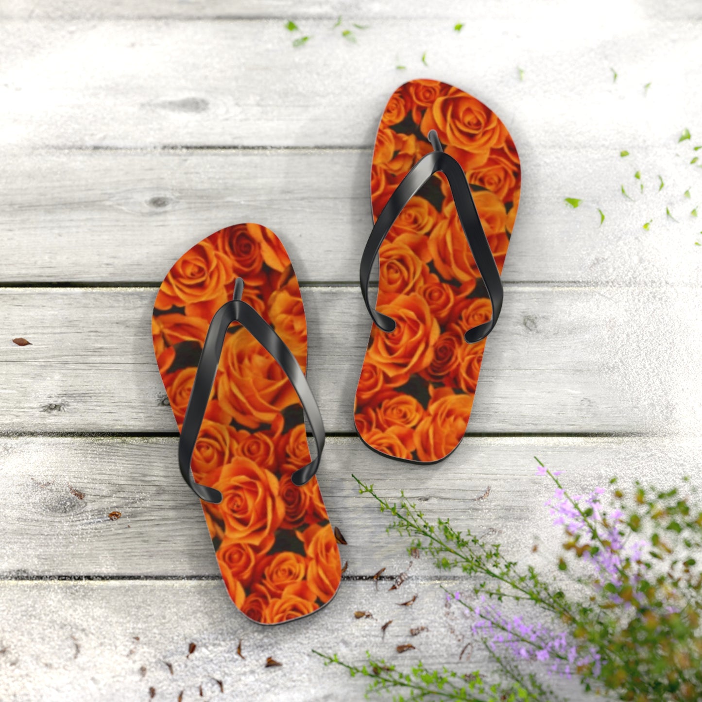 Orange Roses Floral Design Flip Flops