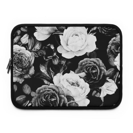Black and White Floral Design Laptop Sleeve