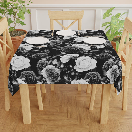 Black and White Floral Design Tablecloth