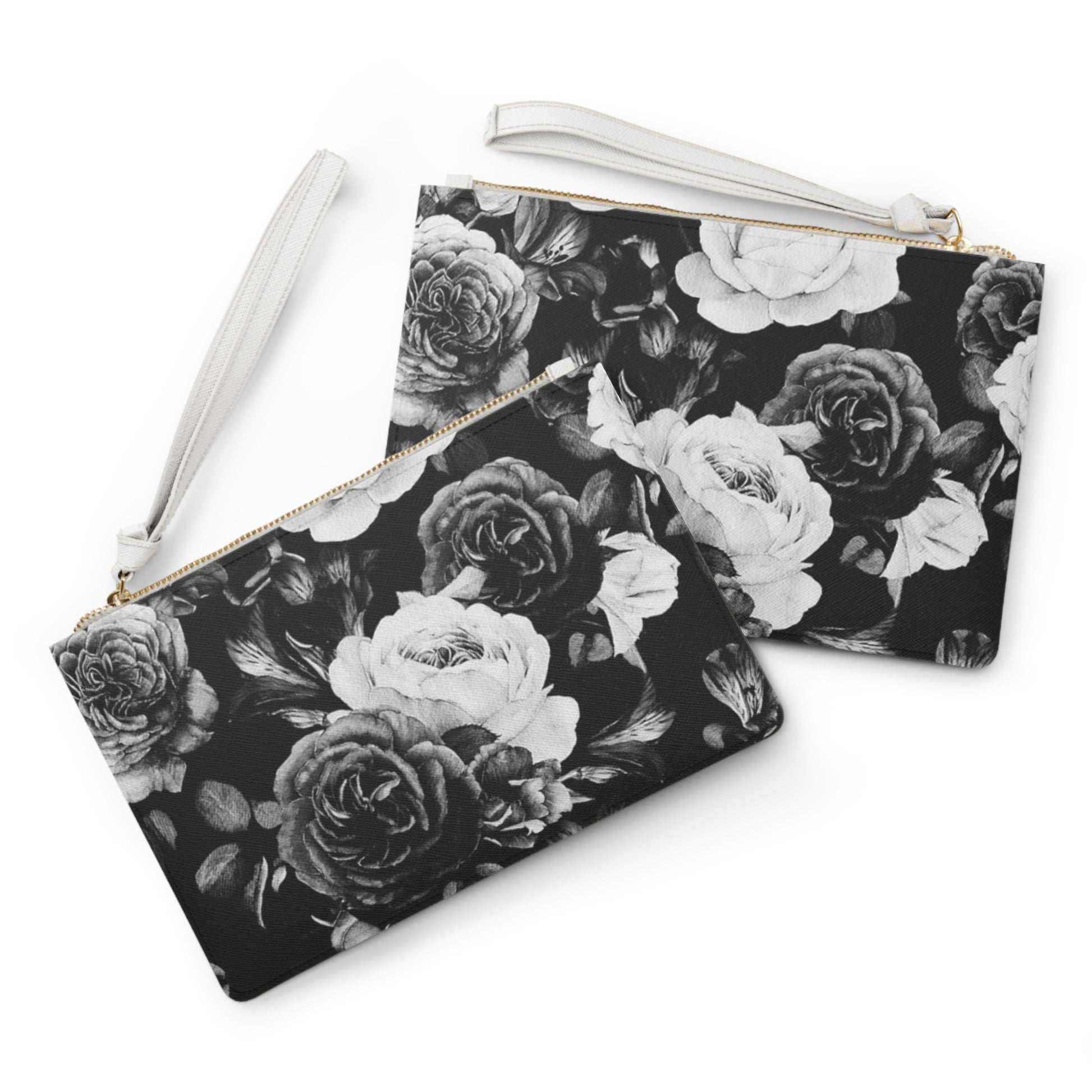 Black & White Floral Leather Clutch Bag for Women
