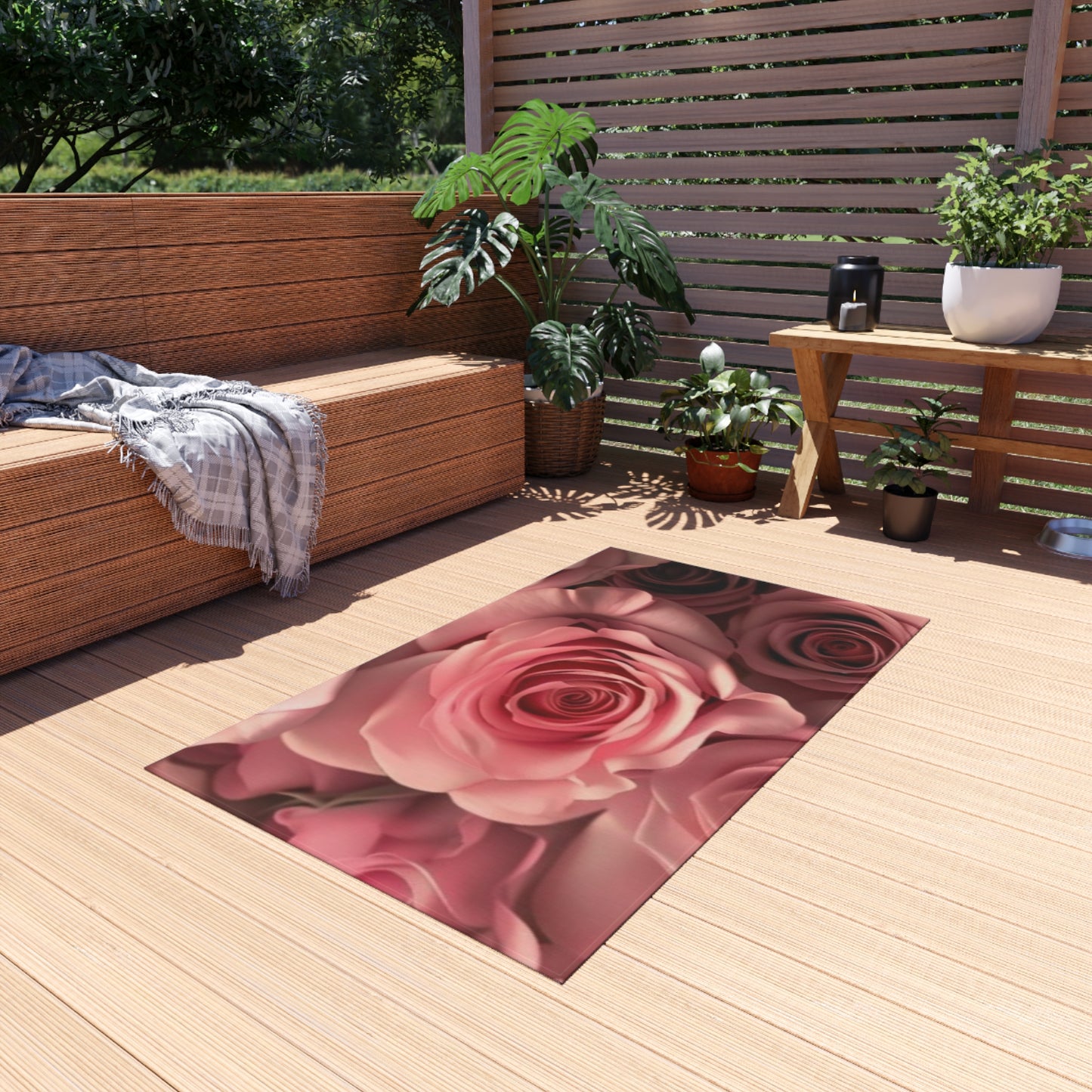 Pink Roses Outdoor Rug