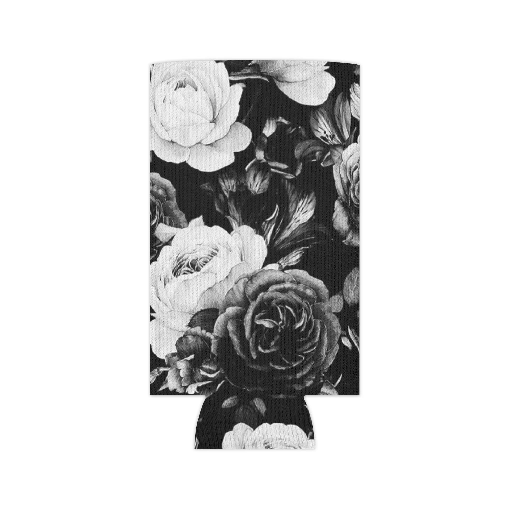 Floral Can Cooler - Black & White Floral Design
