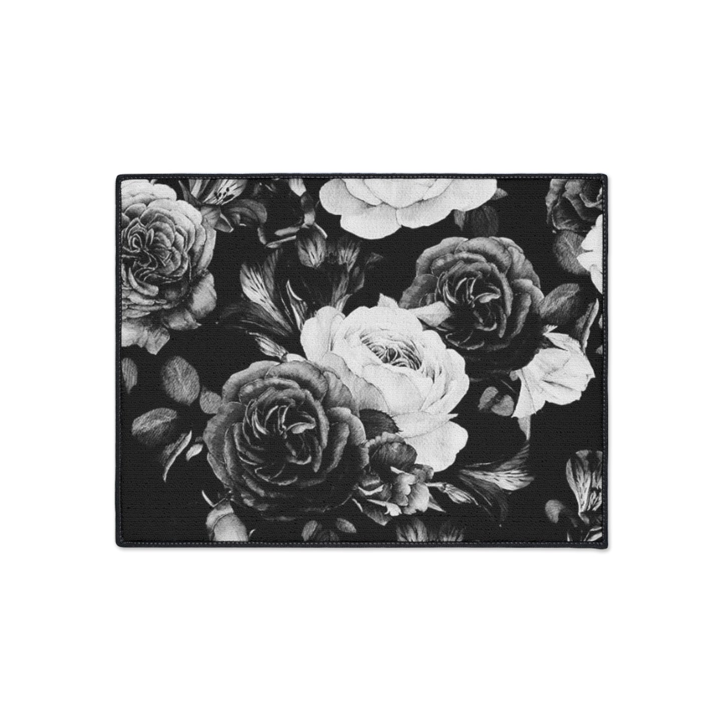 Black and White Floral Floor Mat