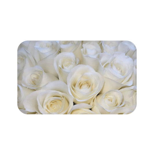 White Roses Floral Bath Mat Anti Slipping