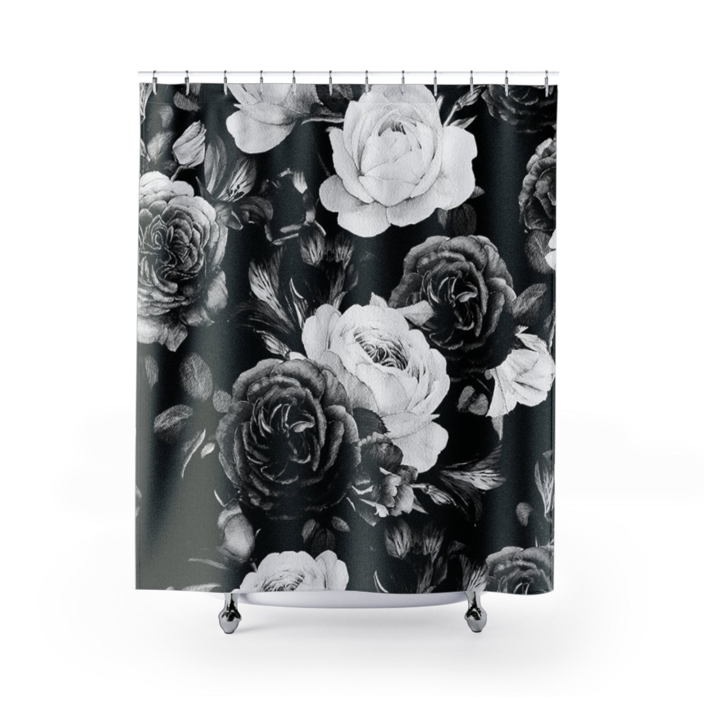 Black & White Floral Shower Curtain for Elegant Bathroom Decor