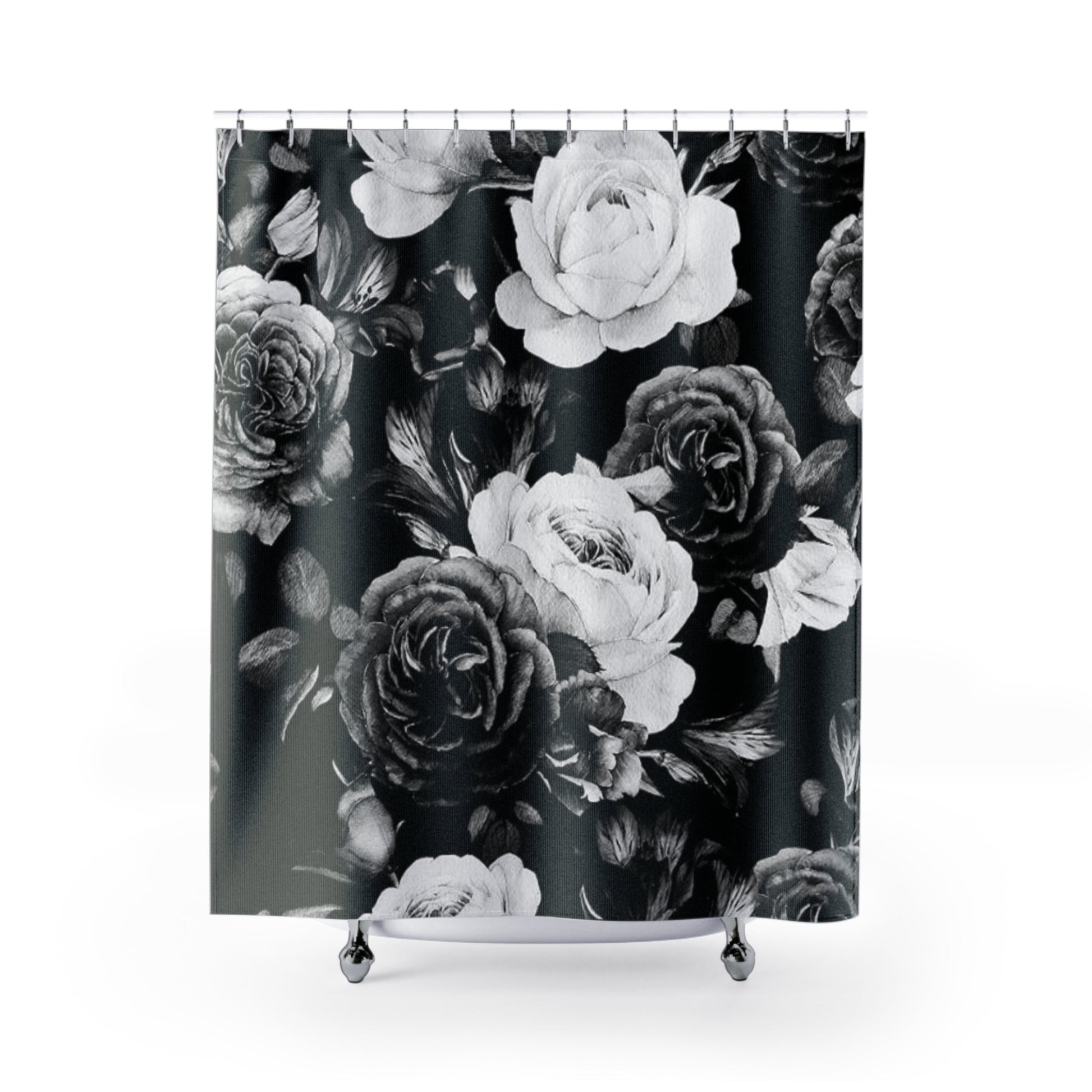 Black & White Floral Shower Curtain for Elegant Bathroom Decor