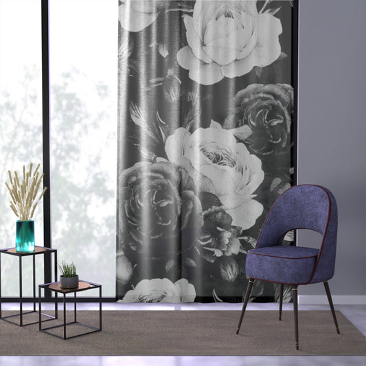 Black and White Floral Design Window Curtains