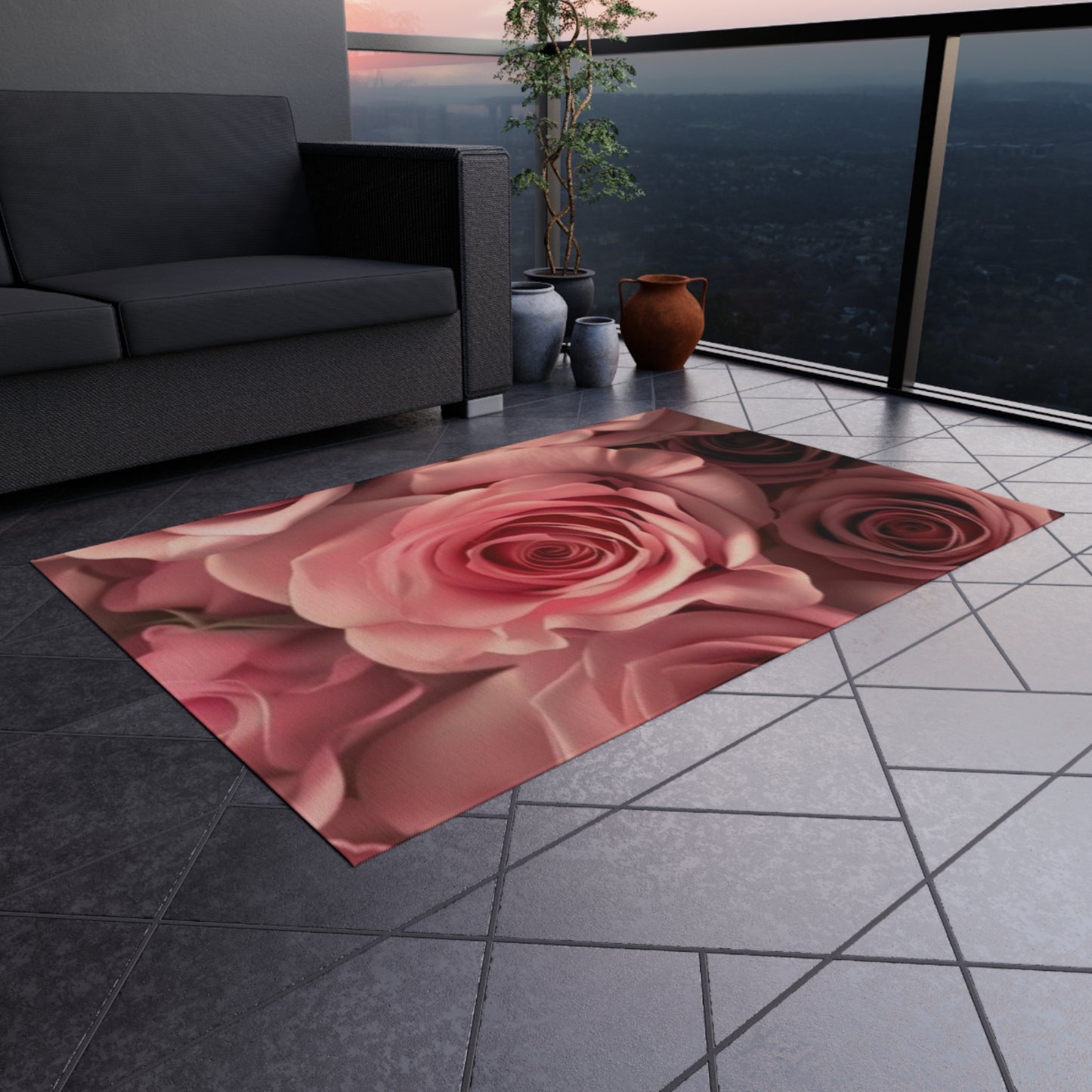 Pink Roses Outdoor Rug