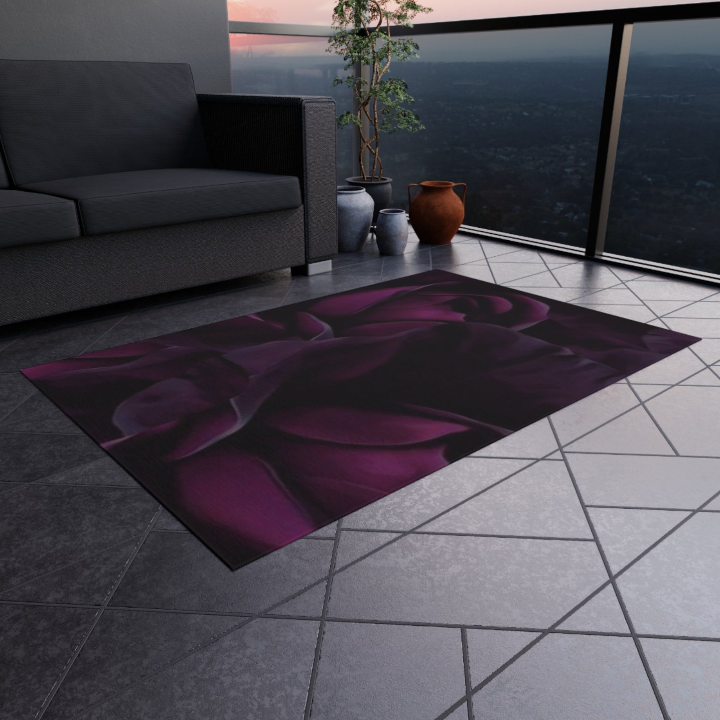 Dark Purple Floral Outdoor Rug