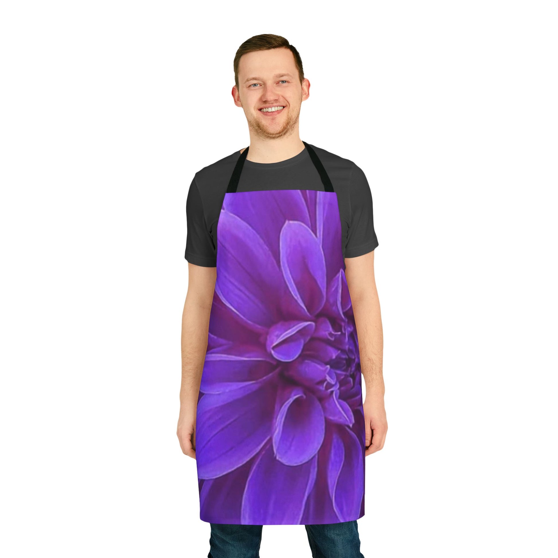 Cute Floral Apron with Purple Dahlia Print 