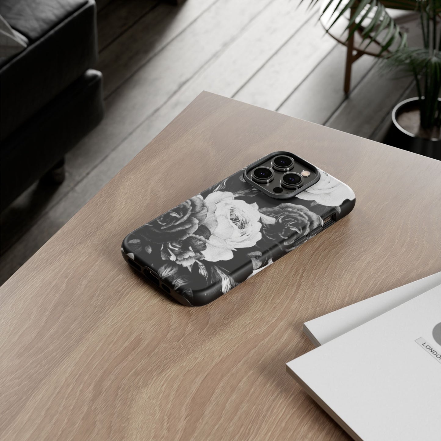 Black and White Floral Tough Phone Case