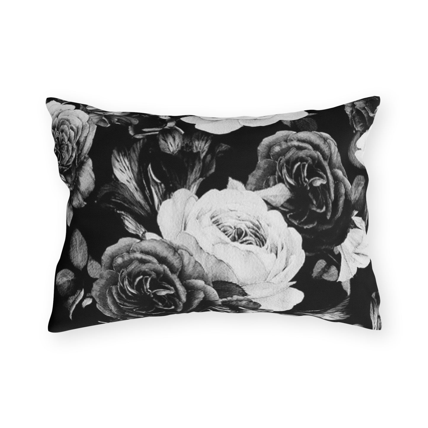 Black & White Floral Outdoor Pillow