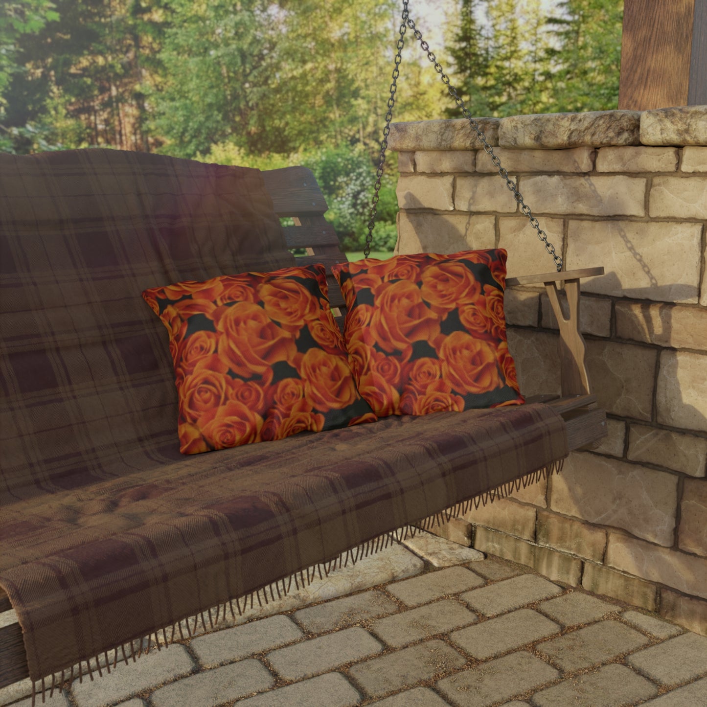 Orange Roses Outdoor Pillow