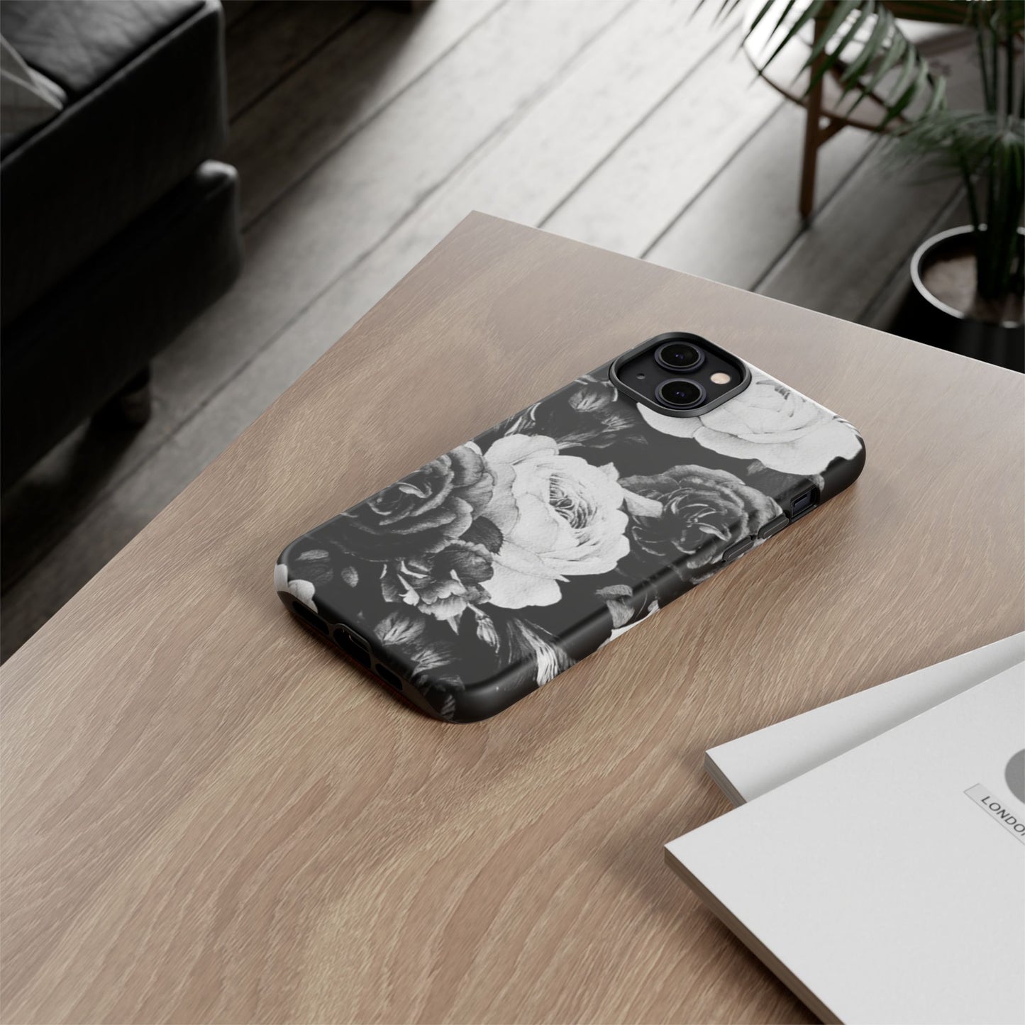 Black and White Floral Tough Phone Case