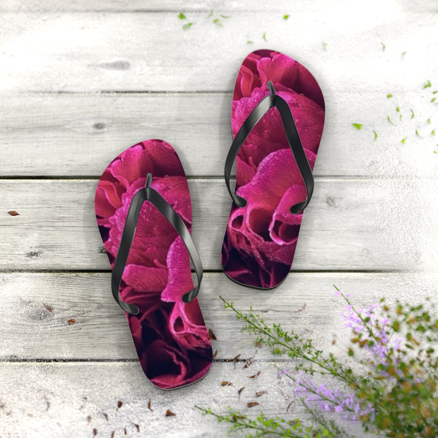 Magenta All Over Floral Design Flip Flops