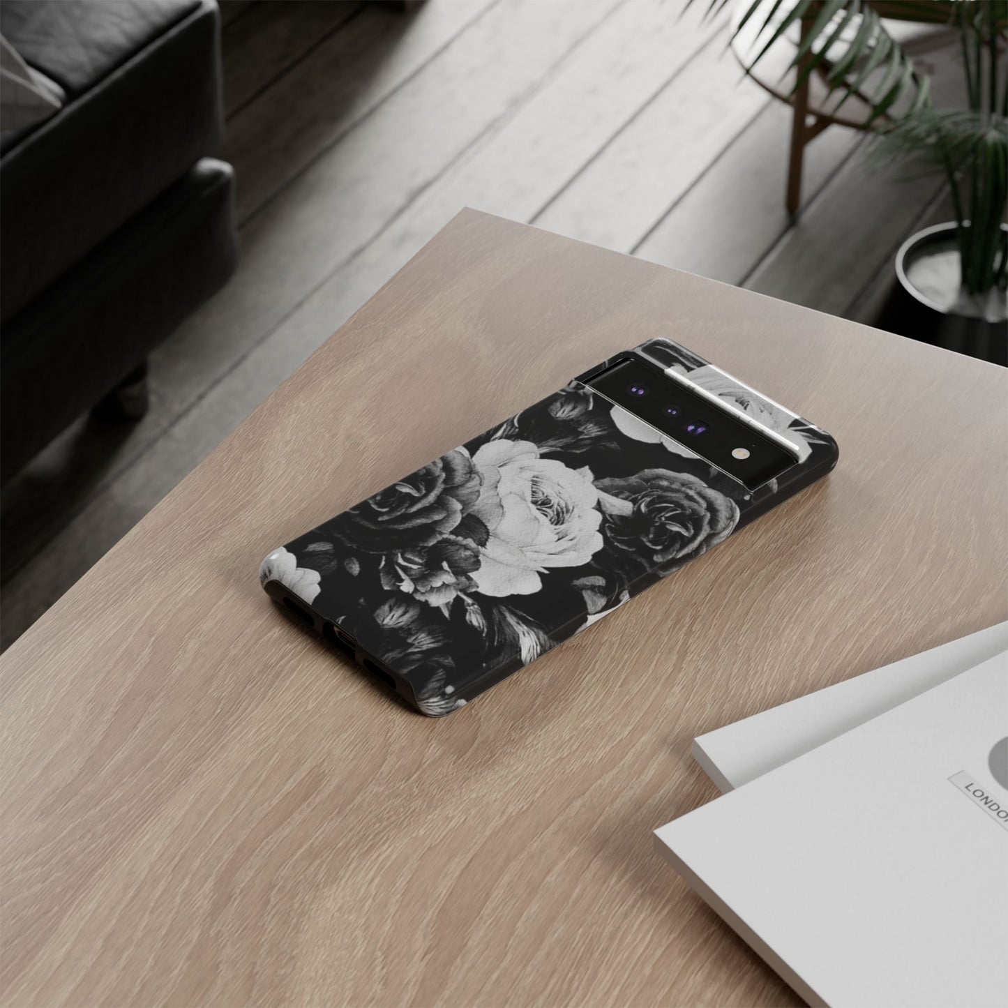 Black and White Floral Tough Phone Case