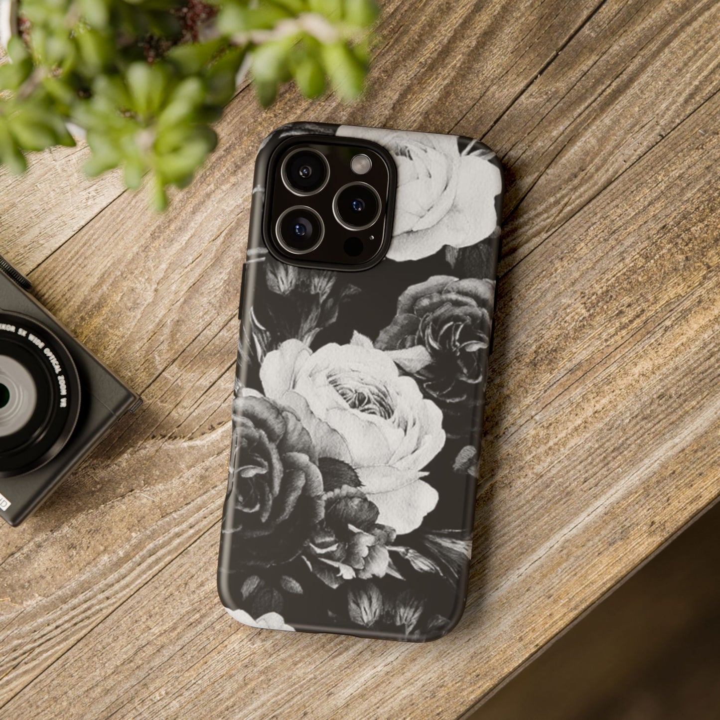 Black and White Floral Tough Phone Case