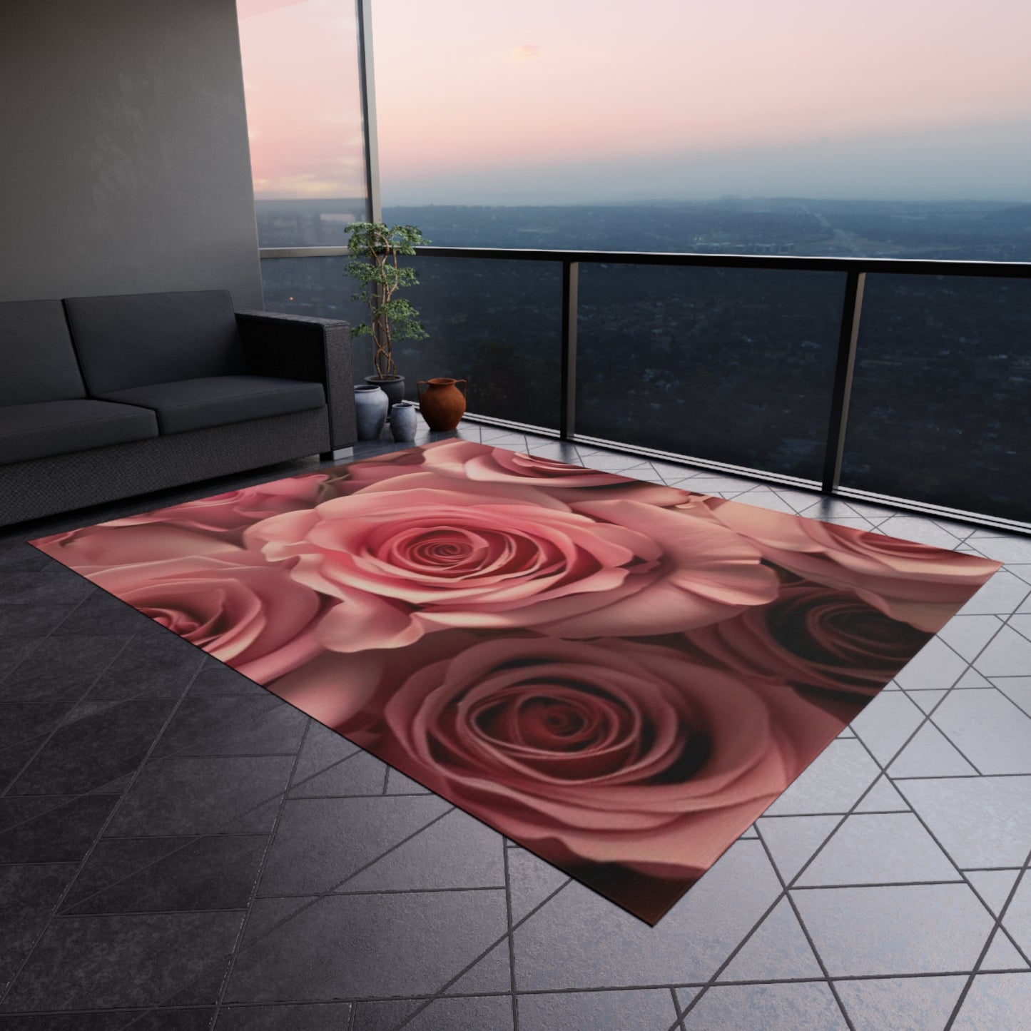 Pink Roses Outdoor Rug