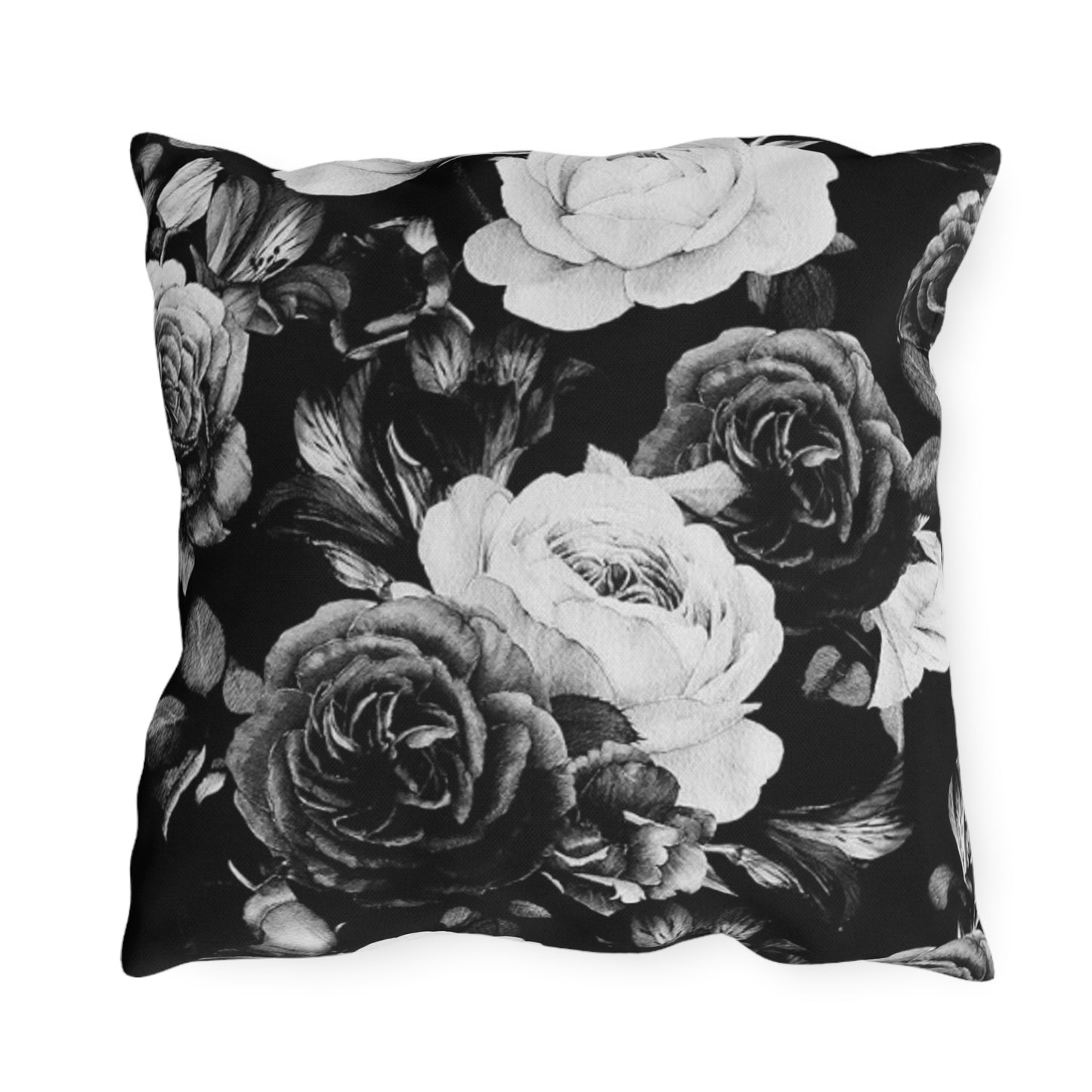 Black & White Floral Outdoor Pillow