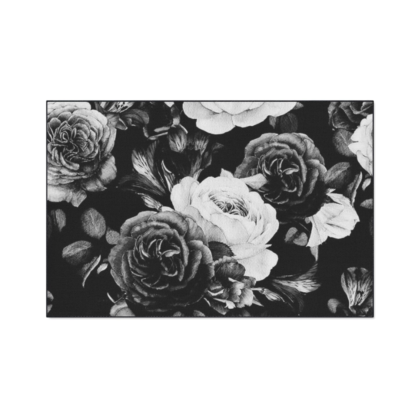 Black and White Floral Floor Mat