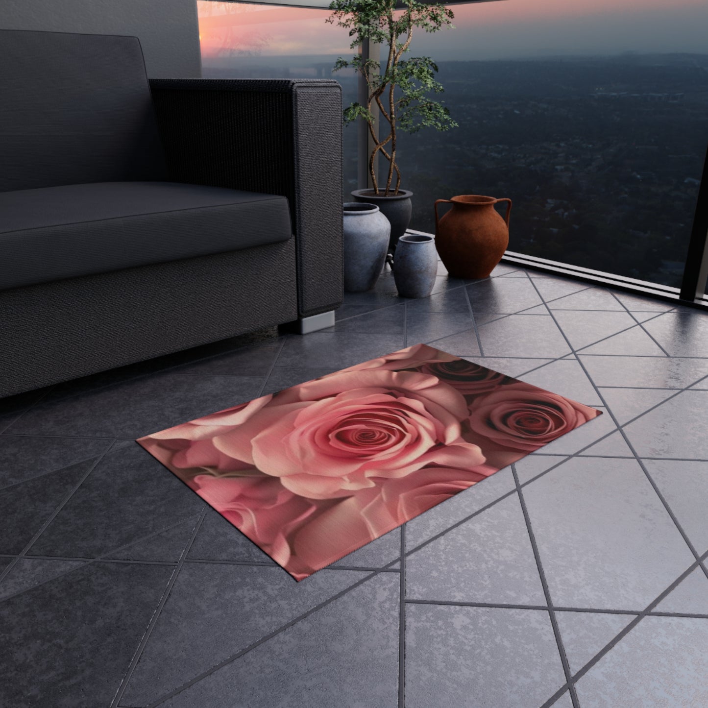 Pink Roses Outdoor Rug