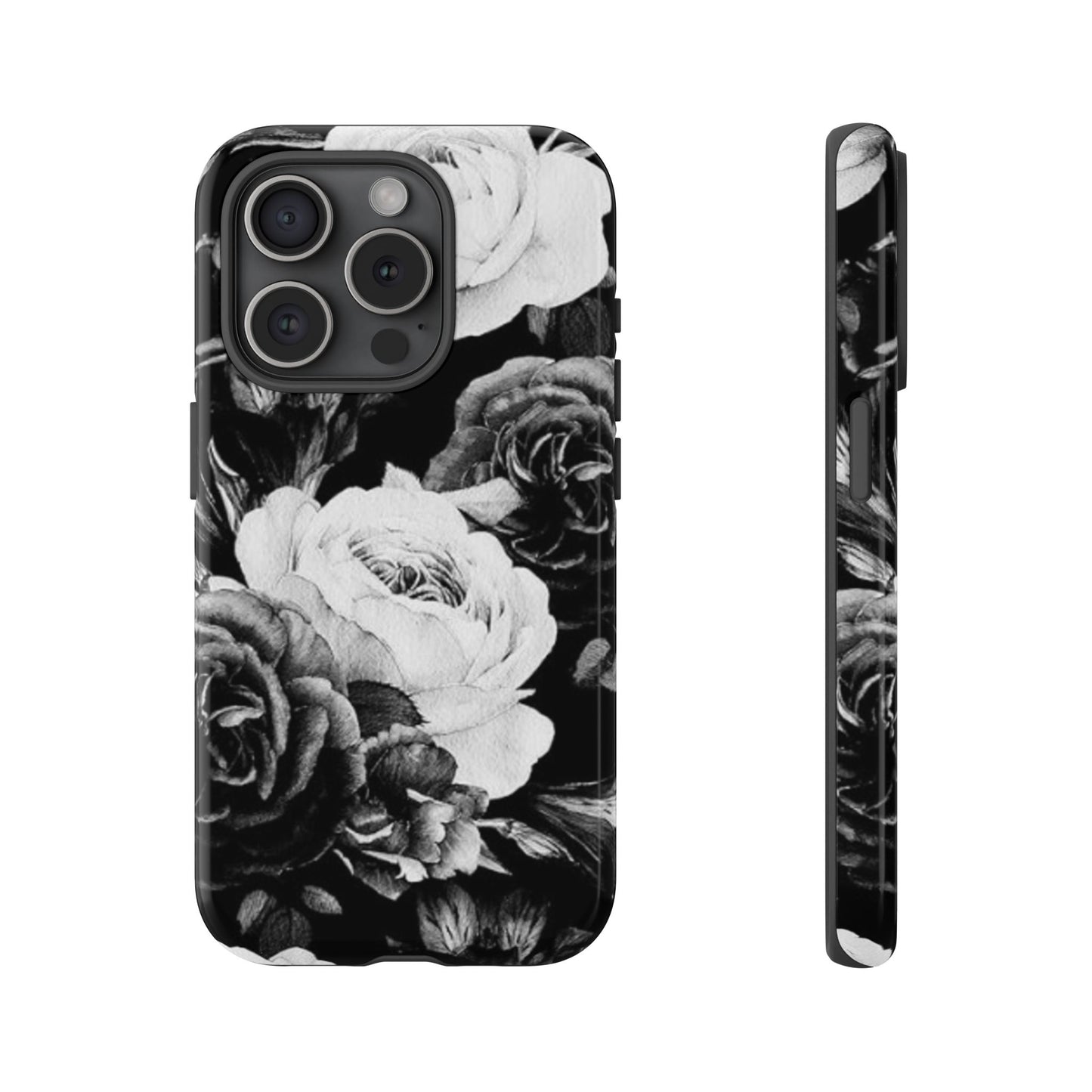 Black and White Floral Tough Phone Case