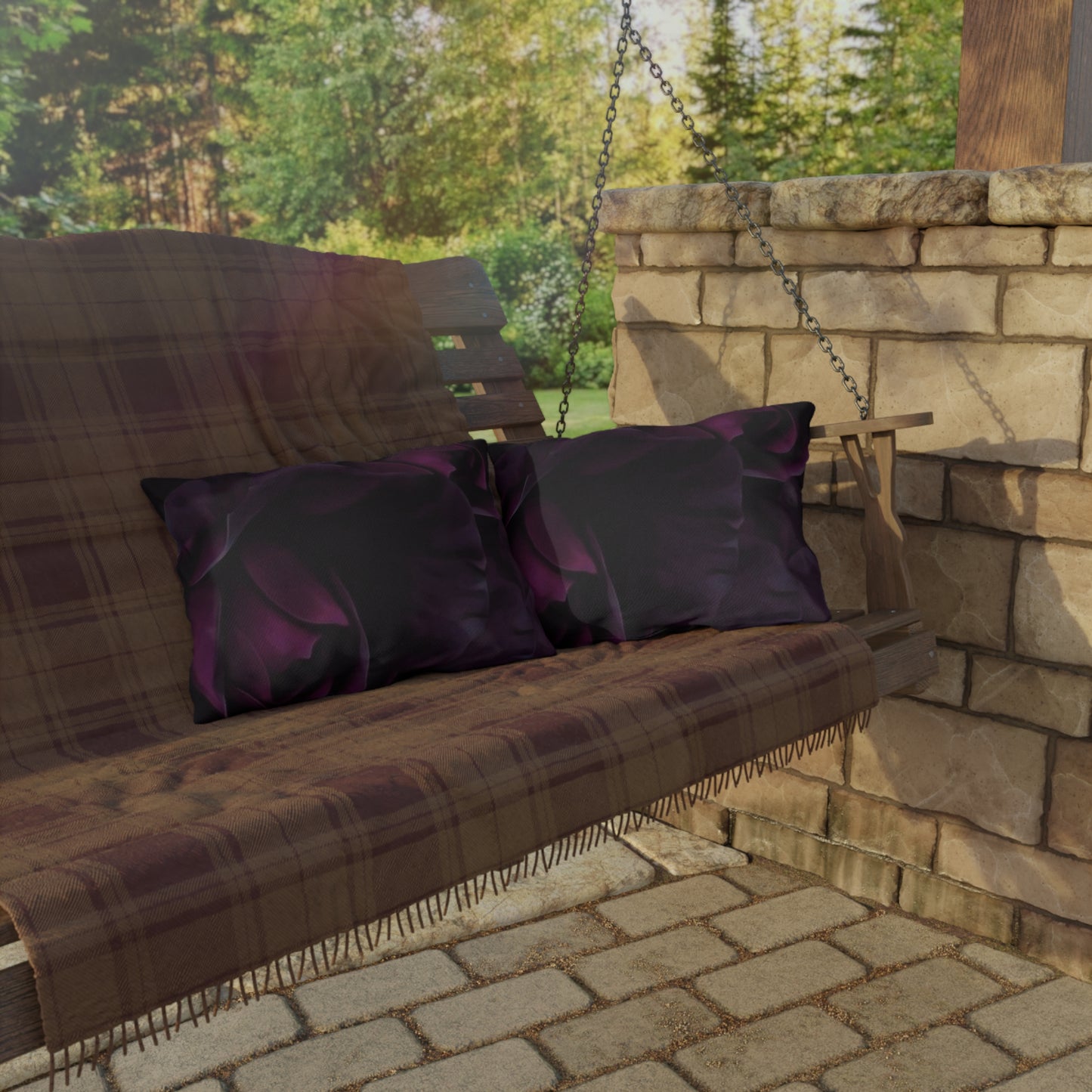 Dark Purple Floral Outdoor Pillow