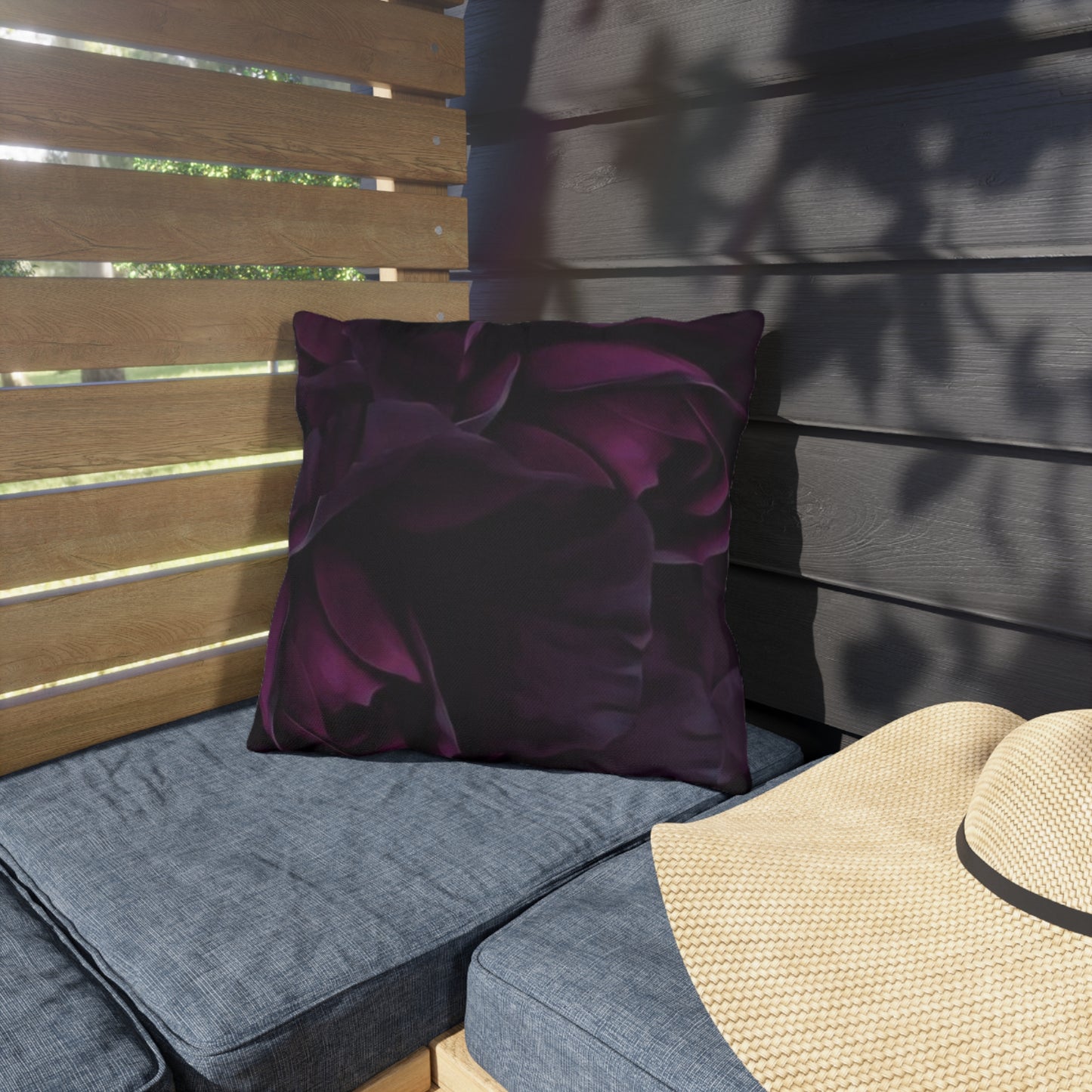 Dark Purple Floral Outdoor Pillow