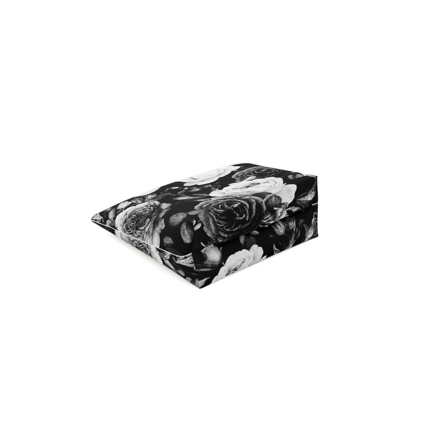 Black and White Floral Design Cotton Cosmetic Bag