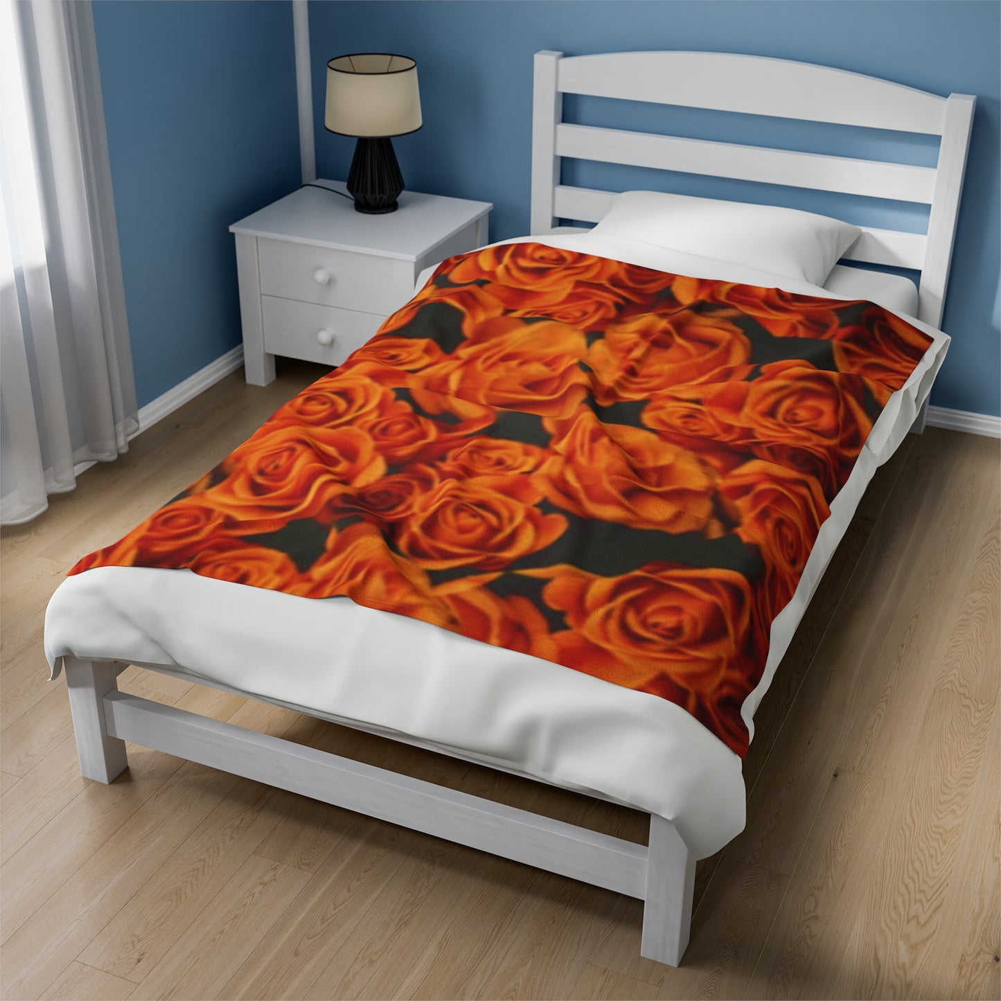 Orange Roses Floral Design Velveteen Plush Blanket