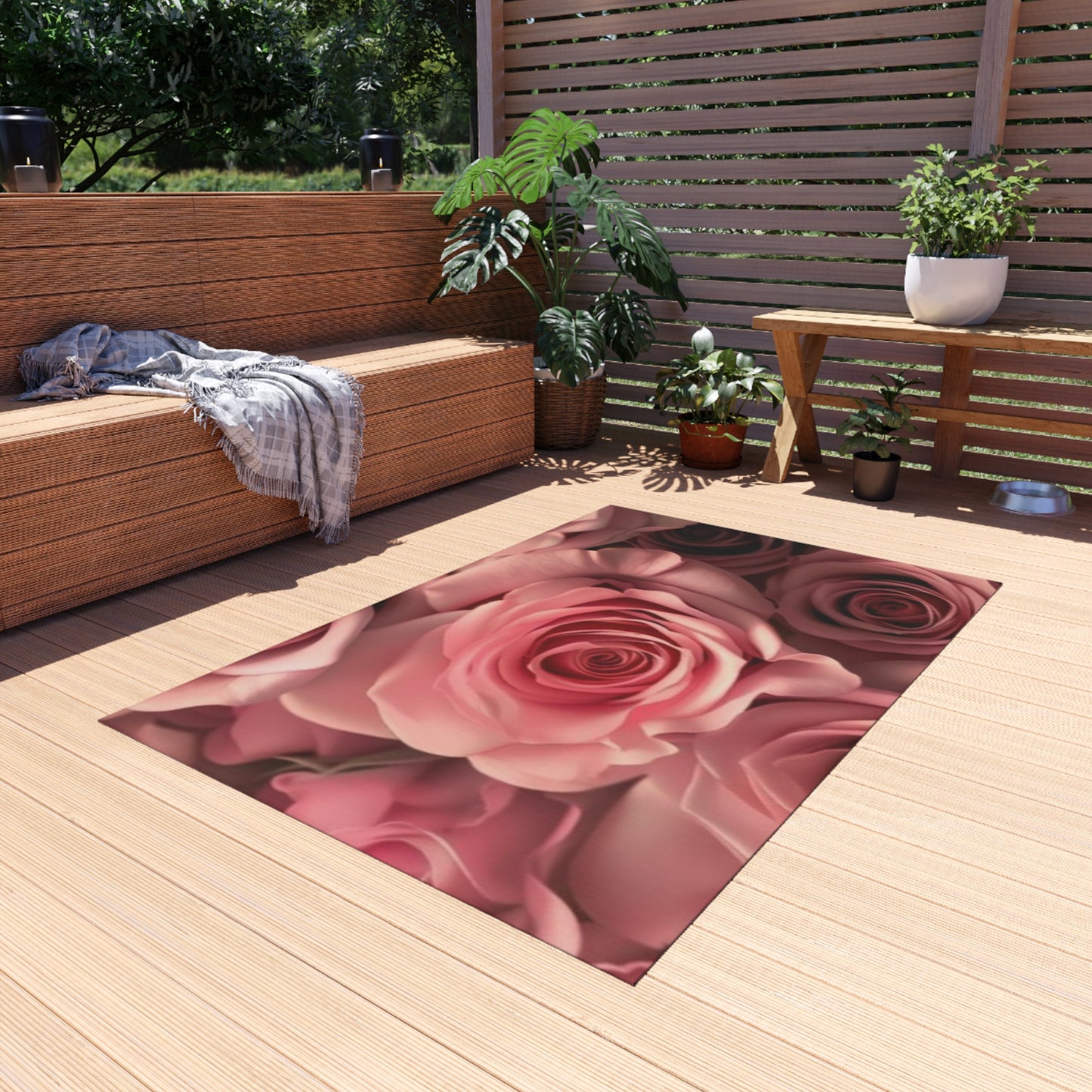 Pink Roses Outdoor Rug