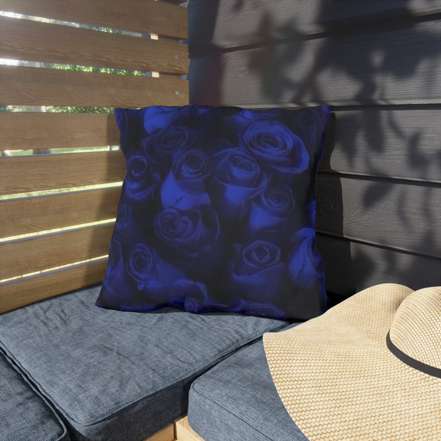 Dark Blue Roses Outdoor Pillow