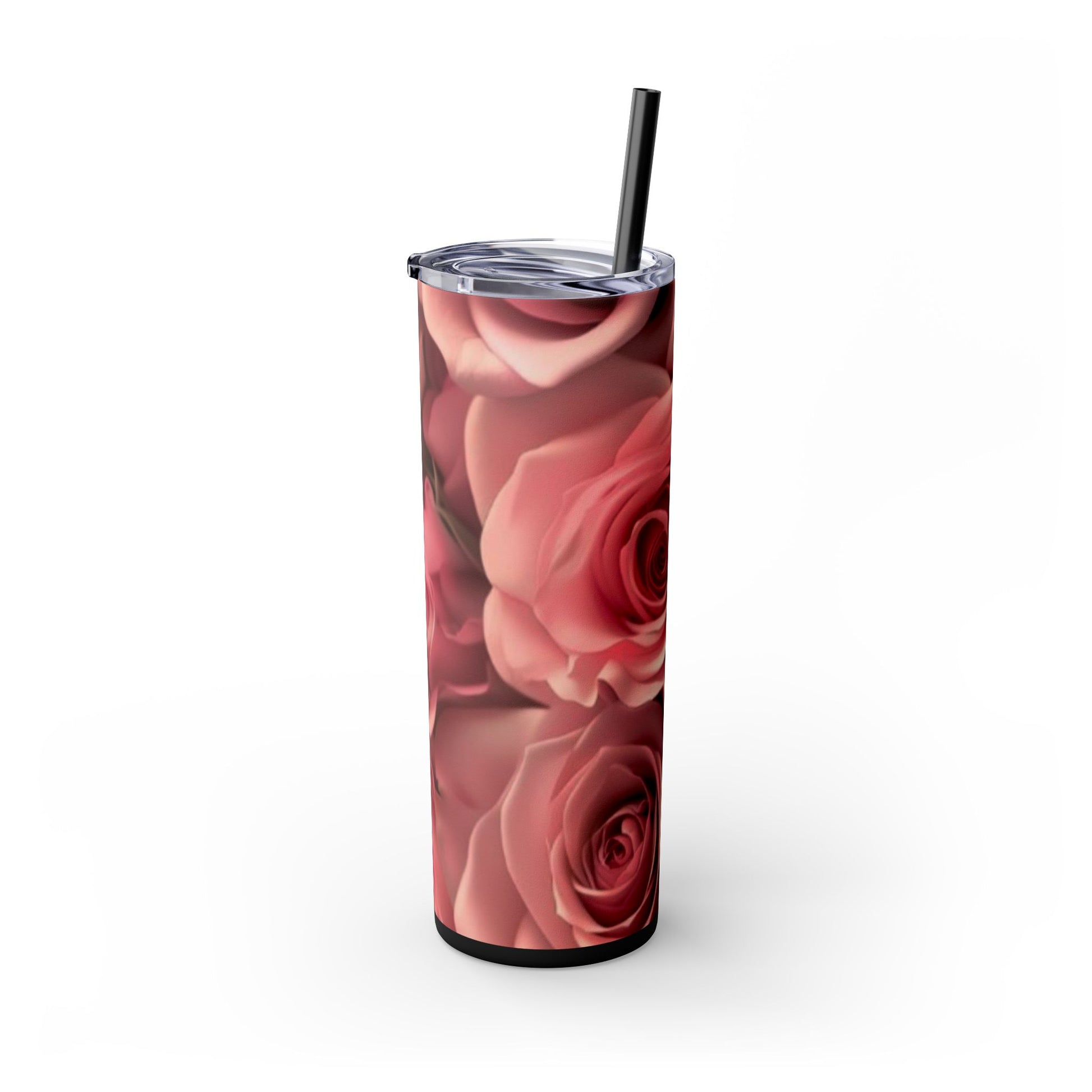 Pink Roses Floral Skinny Tumbler – Durable Stainless Steel 20 oz