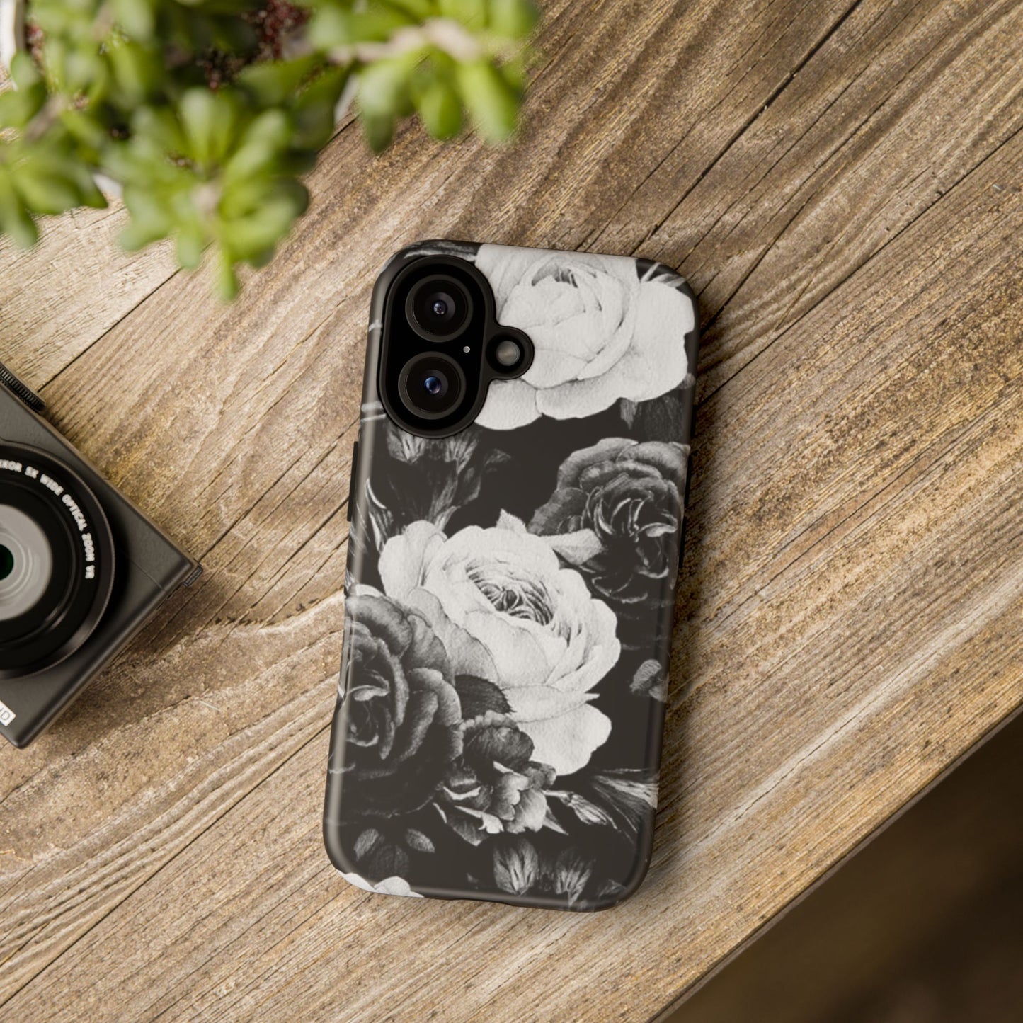 Black and White Floral Tough Phone Case