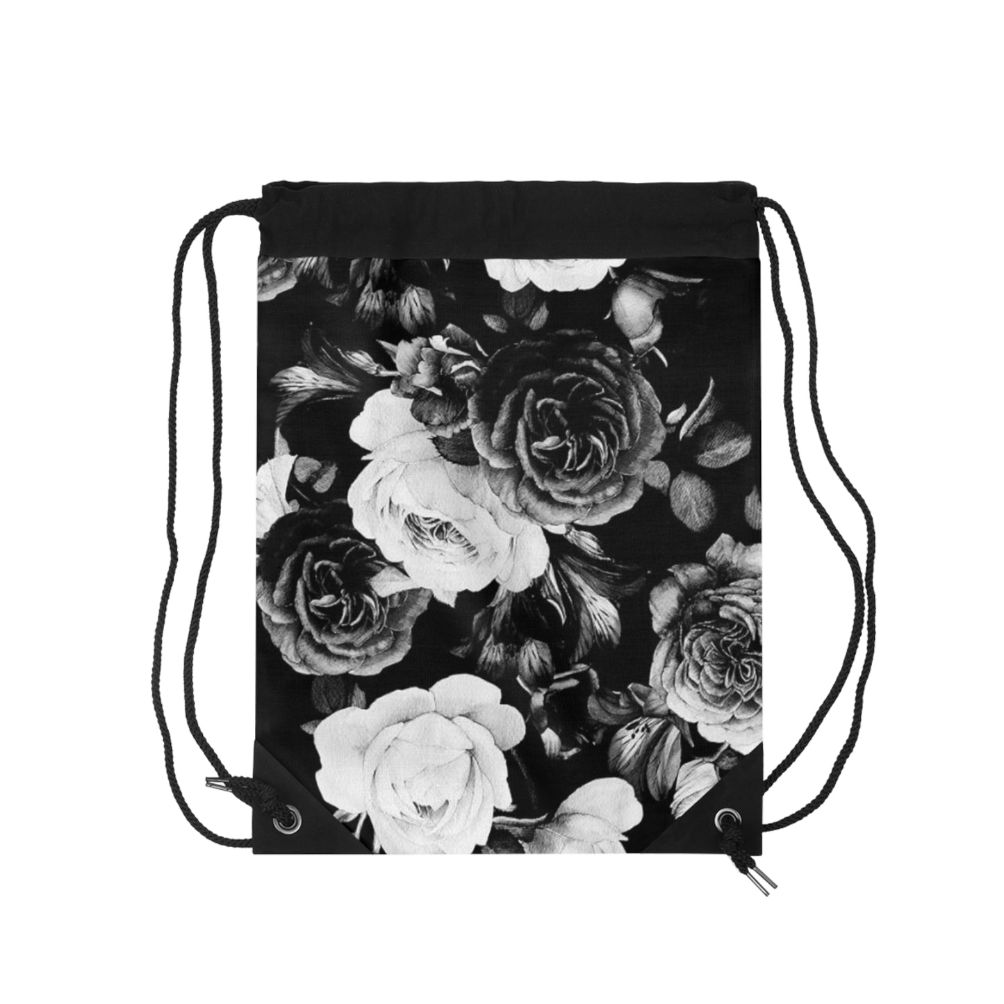 Black & White Floral Drawstring Bag